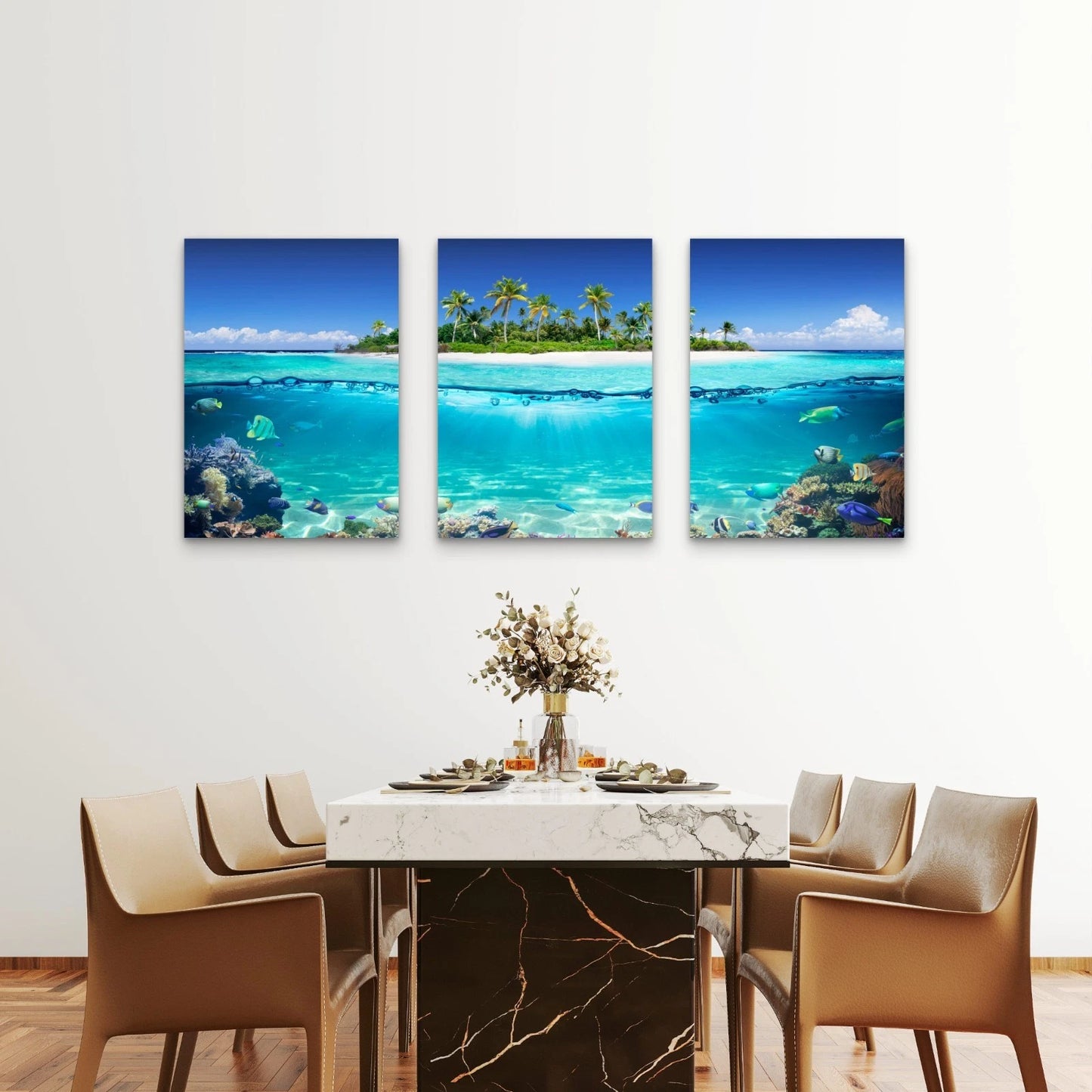 3pcs Tropical Island Coral Reef Paradise Wall Art Set Canvas Framed 60x90cm - High Quality Print 100% Australian Made Wall Canvas Ready to Hang - Bella Home Decor