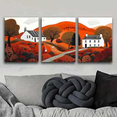 3pcs Colorful Autumn Sun House Perfect Wall Art Canvas Unframed - High Quality Print 100% Australian Made Wall Canvas - Bella Home Decor