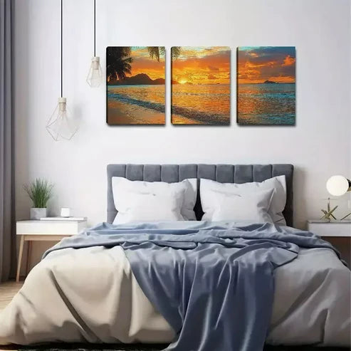 3pcs Sunset & Sea View Wall Art Canvas Unframed - High Quality Print 100% Australian Made Wall Canvas