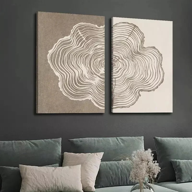 2pcs Abstract Line Art Wood Texture Canvas Framed 50x75cm - High Quality Print 100% Australian Made Wall Canvas Ready to Hang - Bella Home Decor