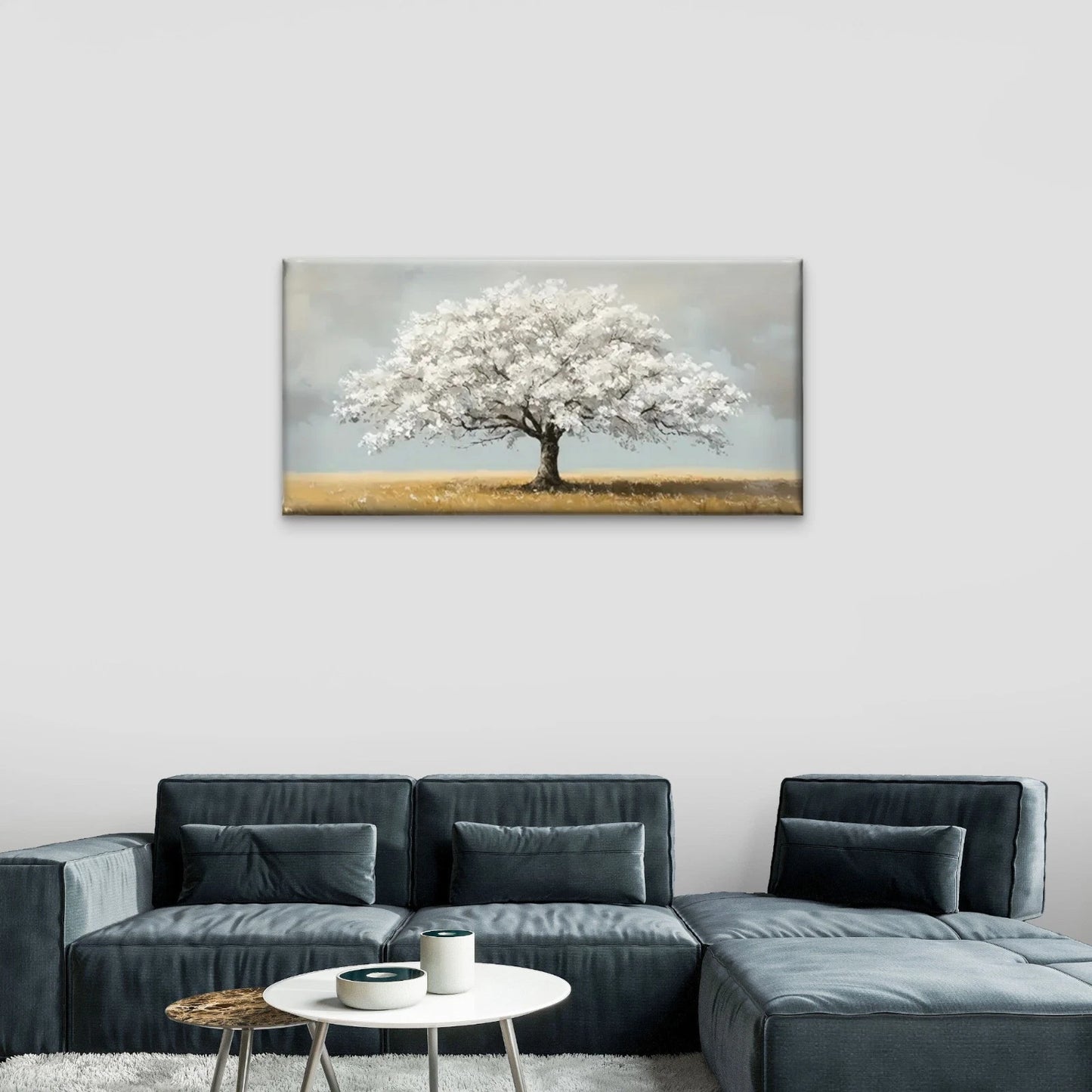 White Trees Cloudy Sky Wall Art Canvas Office Home Room Framed 120x60cm