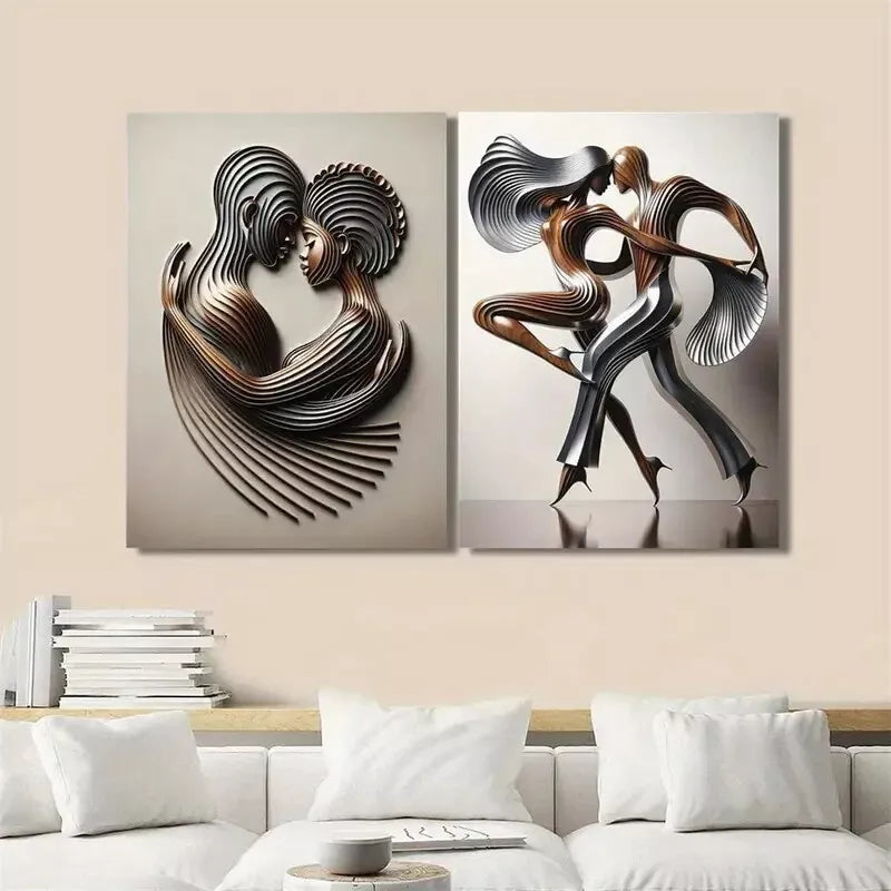 2pcs Abstract Geometric & Elegant Dancer Figures Framed 50x75cm - High Quality Print 100% Australian Made Wall Canvas Ready to Hang