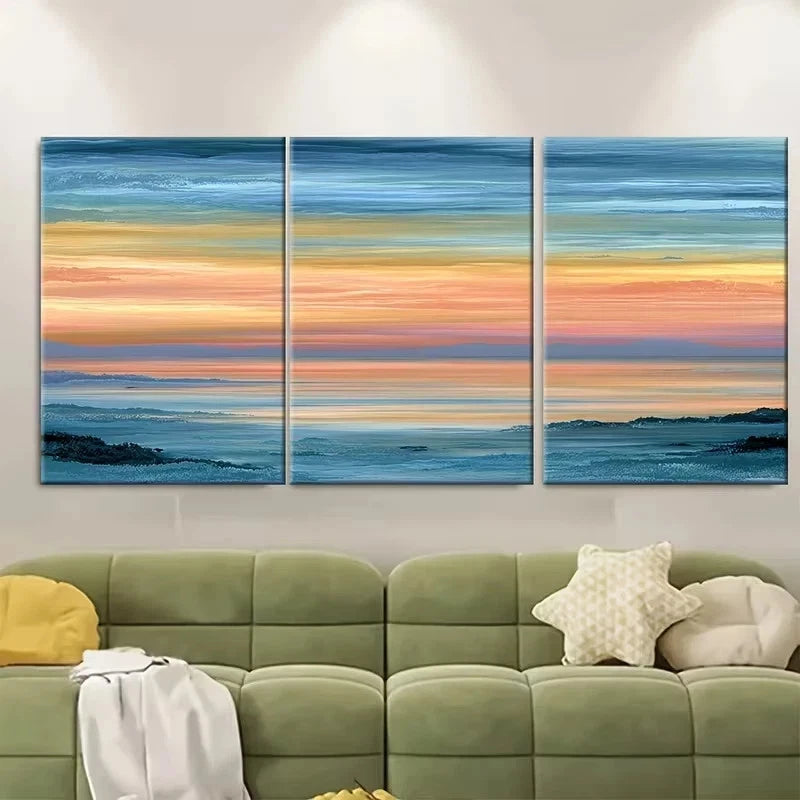 3pcs Seascape Painting, Sunset Wall Art Set Canvas Framed 40x60cm – High Quality Print 100% Australian Made Wall Canvas Ready to Hang