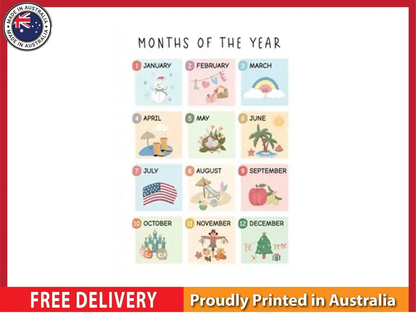 NEW (LAMINATED) Months Of The Year (61X91CM) Educational CHART PICTURE PRINT