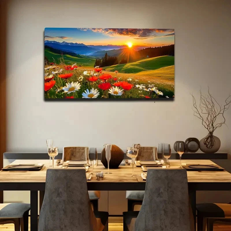Vibrant Sunset Mountain Wall Art Canvas Office Home Room Framed 120x60cm