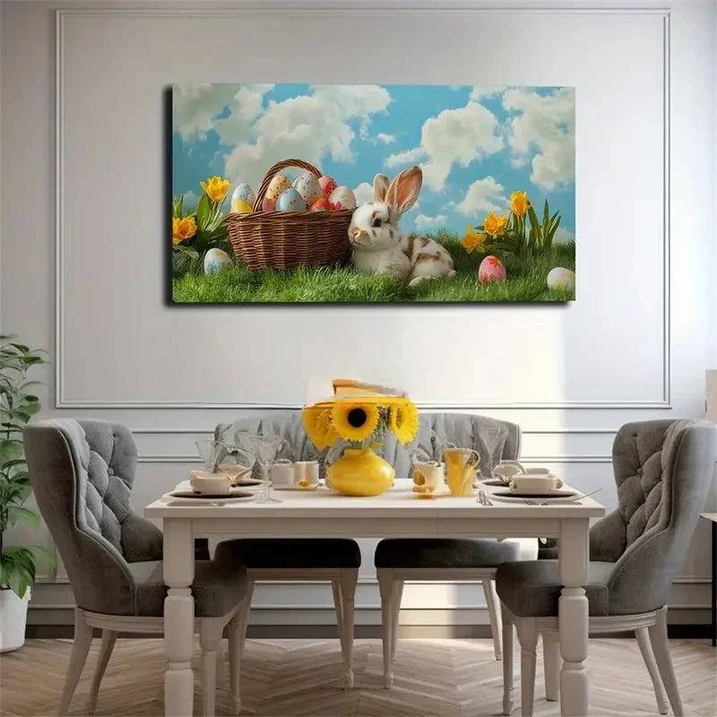 Rabbit On Green Grass Easter Wall Art Canvas Office Home Room Framed 120x60cm