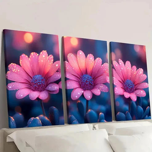 3pcs Pink Lampranthus Bright Art gl Wall Art Set Canvas Unframed - High Quality Print 100% Australian Made Wall Canvas - Bella Home Decor