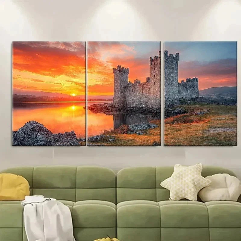3pcs Dramatic Sky Castle V Wall Art Set Canvas Framed 50x70cm - High Quality Print 100% Australian Made Wall Canvas Ready to Hang - Bella Home Decor