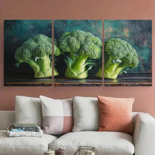 3pcs Broccoli Vegetables Kitchen Design Wall Art Canvas Unframed - High Quality Print 100% Australian Made Wall Canvas - Bella Home Decor