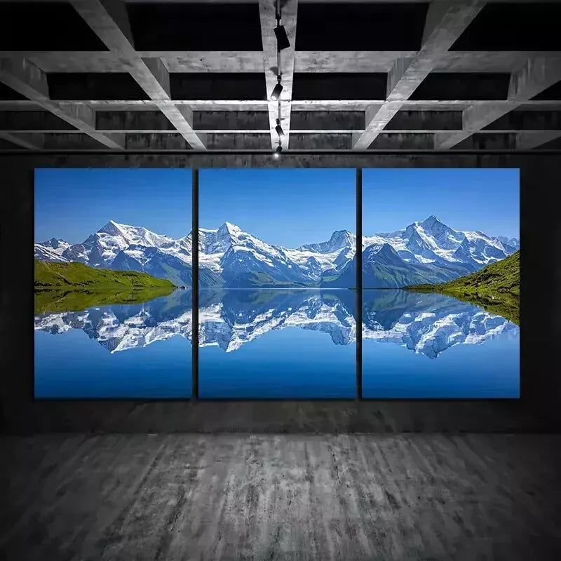 3pcs Mountain Lake in The Alps Wall Art Set Canvas Framed 50x70cm - High Quality Print 100% Australian Made Wall Canvas Ready to Hang