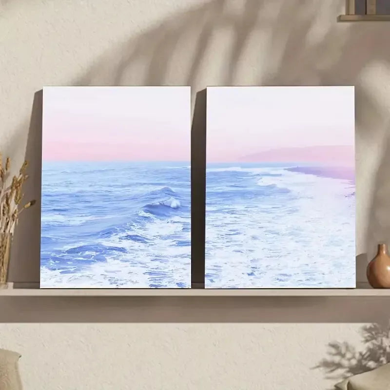 2pcs Coastal Bohemian Beach Wave Framed 50x75cm - High Quality Print 100% Australian Made Wall Canvas Ready to Hang - Bella Home Decor