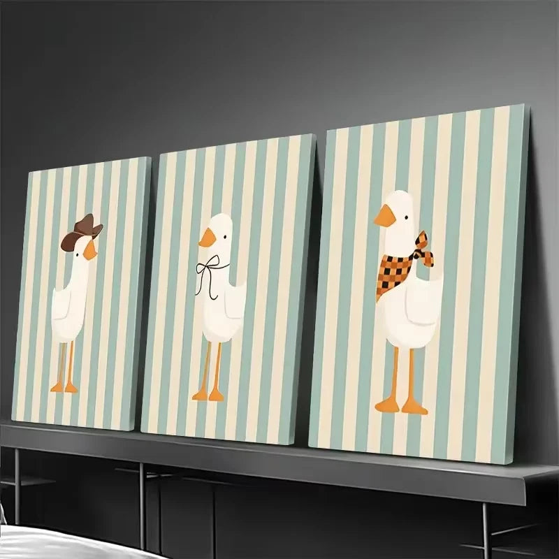 3pcs Featuring Ducks Wall Art Set Canvas Framed 50x70cm - High Quality Print 100% Australian Made Wall Canvas Ready to Hang