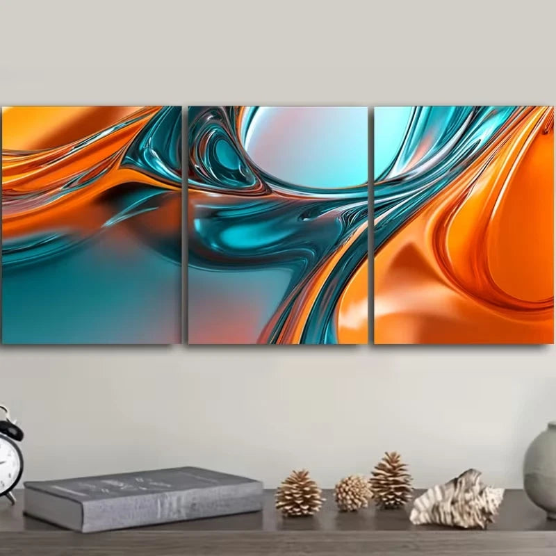 3pcs Vivid Fluid Shape Design Metal Print Ready to Hang Art