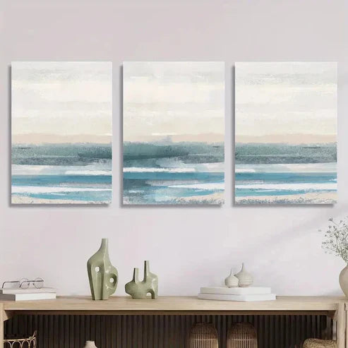 3pcs Abstract Watercolor Blue Ocean Wall Art Set Canvas Unframed - High Quality Print 100% Australian Made Wall Canvas