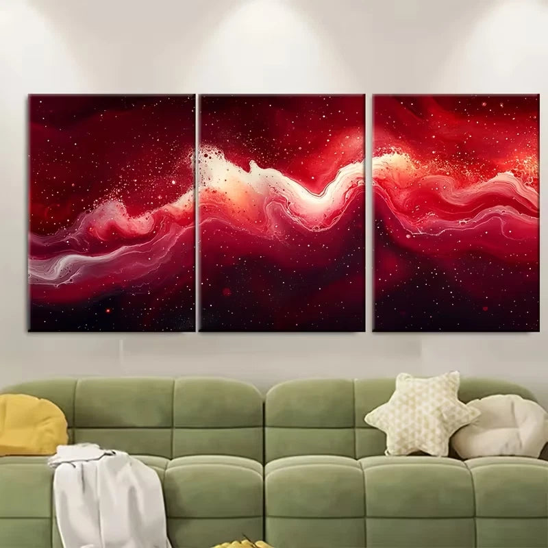 3pcs Fluid Abstract Deep Rich Red White Ink Metal Print Ready to Hang Art