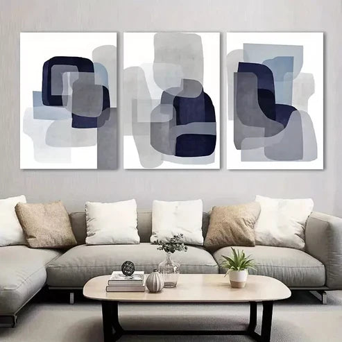 3pcs Blue and Grey Abstract Art Wall Art Canvas Unframed - High Quality Print 100% Australian Made Wall Canvas - Bella Home Decor