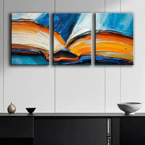 3pcs Abstract Painting of Book for Home Perfect Wall Art Set Canvas Unframed - High Quality Print 100% Australian Made Wall Canvas - Bella Home Decor