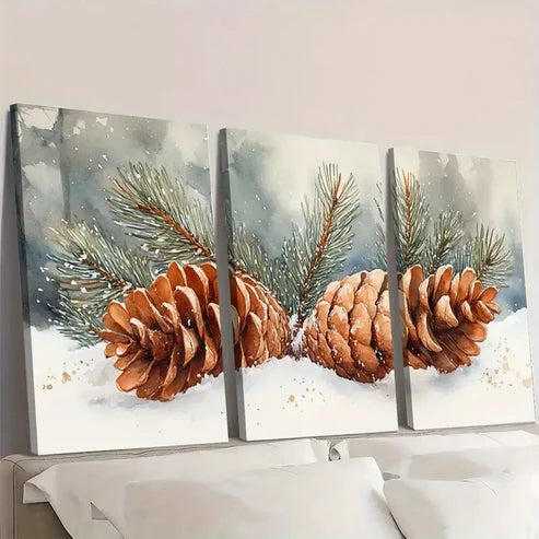 3pcs Cone Snowy Forest T Wall Art Set Canvas Unframed - High Quality Print 100% Australian Made Wall Canvas