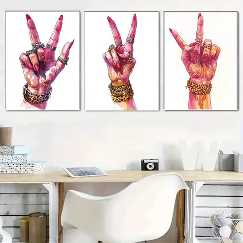 3pcs Fashionable Hand Gesture Triptych Wall Art Set Wall Art Canvas Unframed - High Quality Print 100% Australian Made Wall Canvas