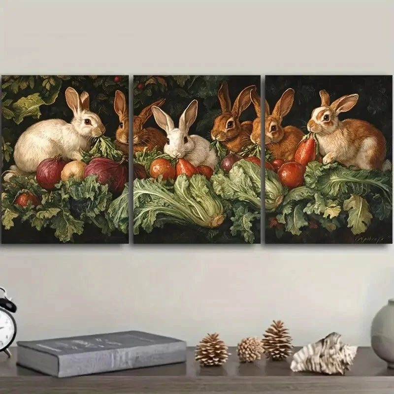 3pcs Classic Modern Rabbit Farm Wall Art Set Canvas Framed 40x60cm - High Quality Print 100% Australian Made Wall Canvas Ready to Hang