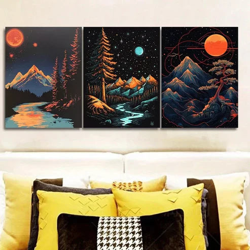 3pcs Featuring A Starry Sky Nature Moon Wall Art Set Canvas Unframed - High Quality Print 100% Australian Made Wall Canvas