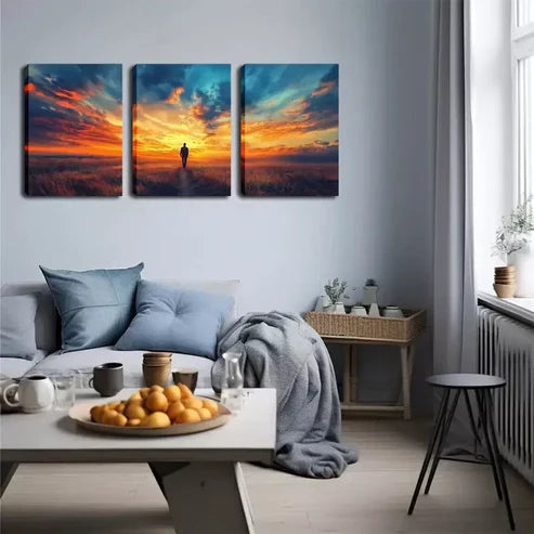 3pcs The Sky, A Lone Person Wall Art Canvas Unframed - High Quality Print 100% Australian Made Wall Canvas