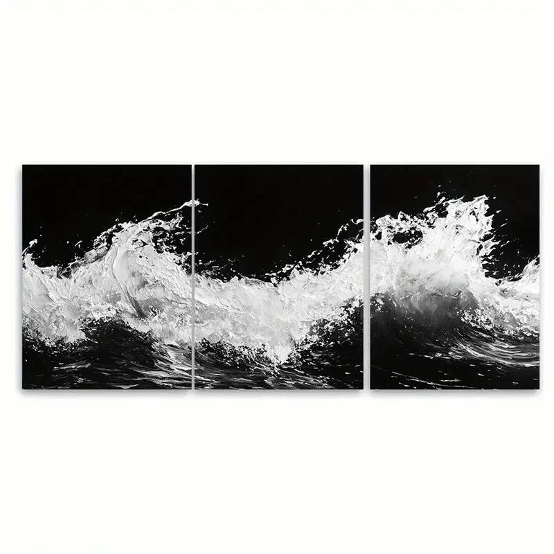 3pcs Black and White Ocean Beach Abstract Design Wall Art Set Canvas Framed 50x70cm - High Quality Print 100% Australian Made Wall Canvas Ready to Hang - Bella Home Decor
