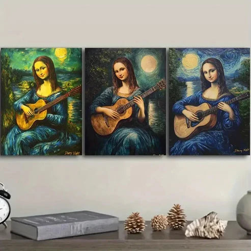 3pcs Mona Lisa Guitar Trio Wall Art Set Canvas Unframed - High Quality Print 100% Australian Made Wall Canvas