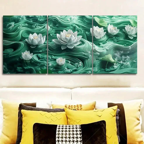 3pcs White for Lotus Flower Design Wall Art Set Wall Art Canvas Unframed – High Quality Print 100% Australian Made Wall Canvas