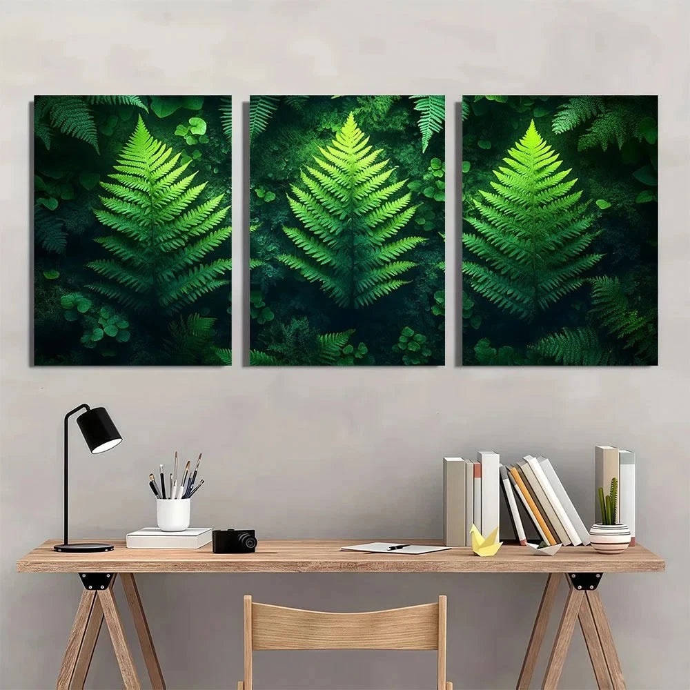 3pcs Vintage Botanical Moody Gothic Green Wall Art Set Canvas Framed 50x70cm - High Quality Print 100% Australian Made Wall Canvas Ready to Hang
