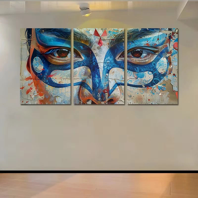 3pcs Vibrant Peking Opera Mask Design Wall Art Set Canvas Framed 50x70cm - High Quality Print 100% Australian Made Wall Canvas Ready to Hang