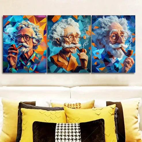 3pcs Vibrant Clay Old Man Trio Colorful Wall Art Set Wall Art Canvas Unframed – High Quality Print 100% Australian Made Wall Canvas