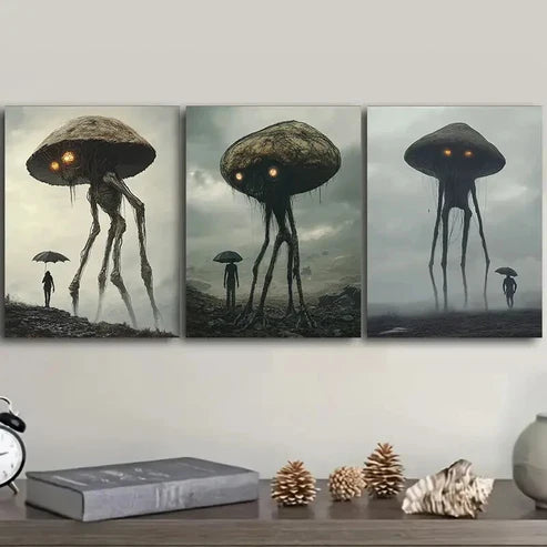 3pcs Mushroom Monster Theme Wall Art Set Canvas Unframed - High Quality Print 100% Australian Made Wall Canvas