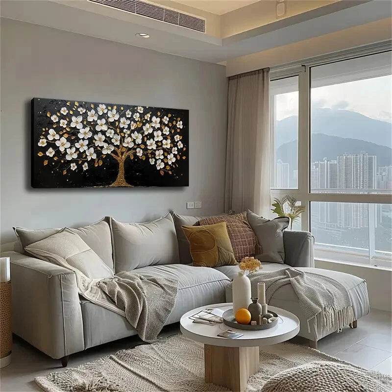 Golden Accents On The Leaves Wall Art Canvas Office Home Room Framed 120x60cm - Bella Home Decor
