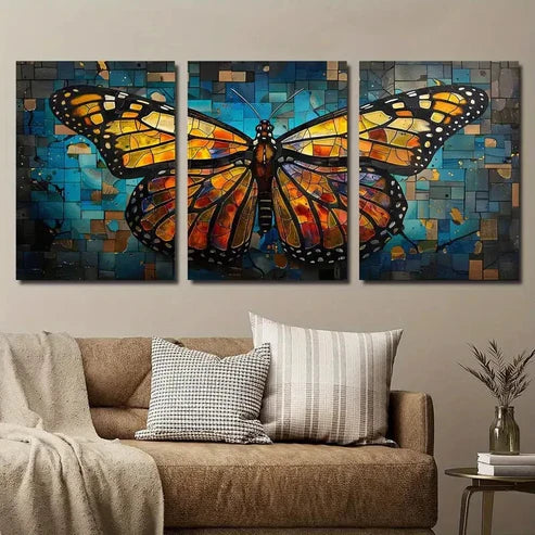 3pcs Vibrant Butterfly Abstract Colorful Wall Art Canvas Unframed - High Quality Print 100% Australian Made Wall Canvas