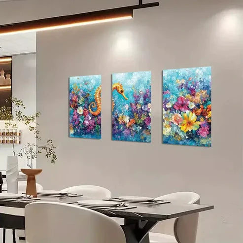 3pcs Seahorse in Ocean Triptych Art Set Canvas Unframed - High Quality Print 100% Australian Made Wall Canvas