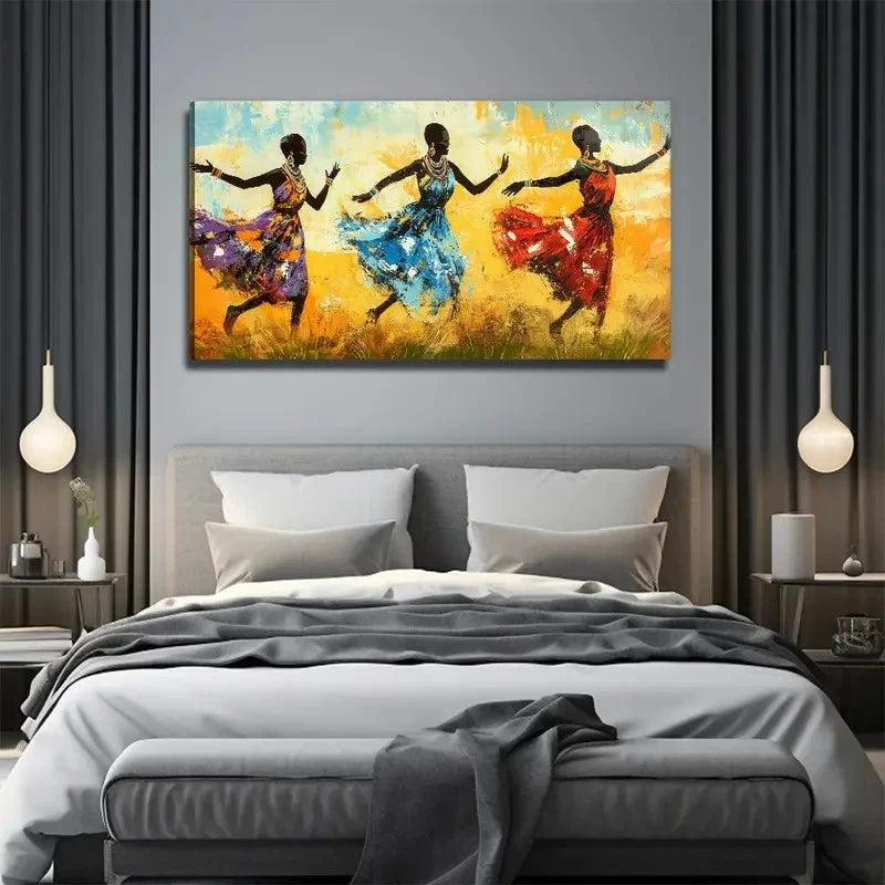 African Dancing Perfect Wall Art Canvas Office Home Room Framed 120x60cm