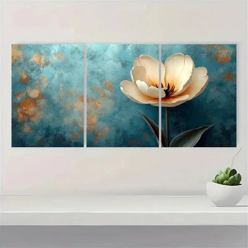 3pcs Beige Tulip Flower White Nature Wall Art Set Canvas Unframed - High Quality Print 100% Australian Made Wall Canvas - Bella Home Decor