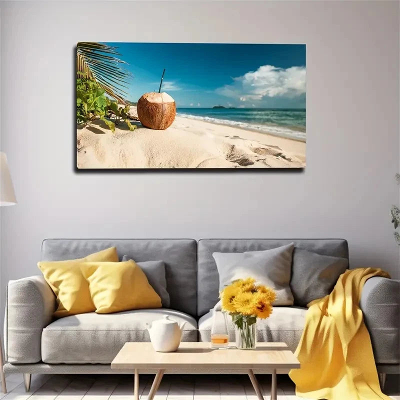 White Sand Beach Wall Art Canvas Office Home Room Framed 120x60cm
