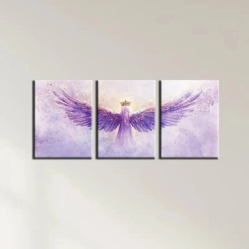 3pcs Vibrant Purple Beautiful Angel Wings Metal Print Ready to Hang Art