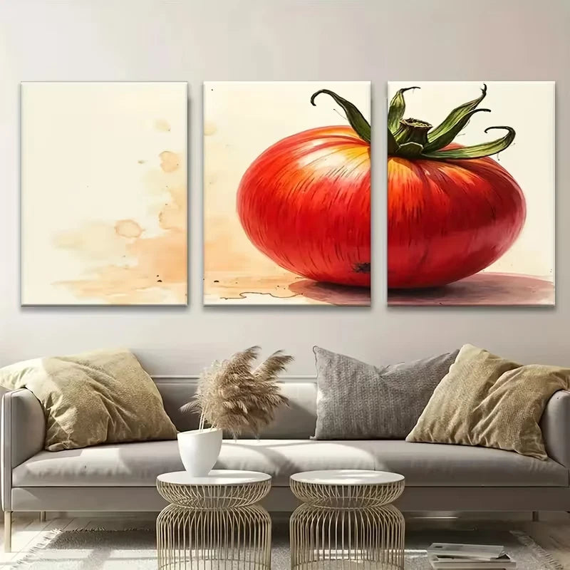 3pcs Abstract Fruit Still Life Red Tomato Metal Print Ready to Hang Art