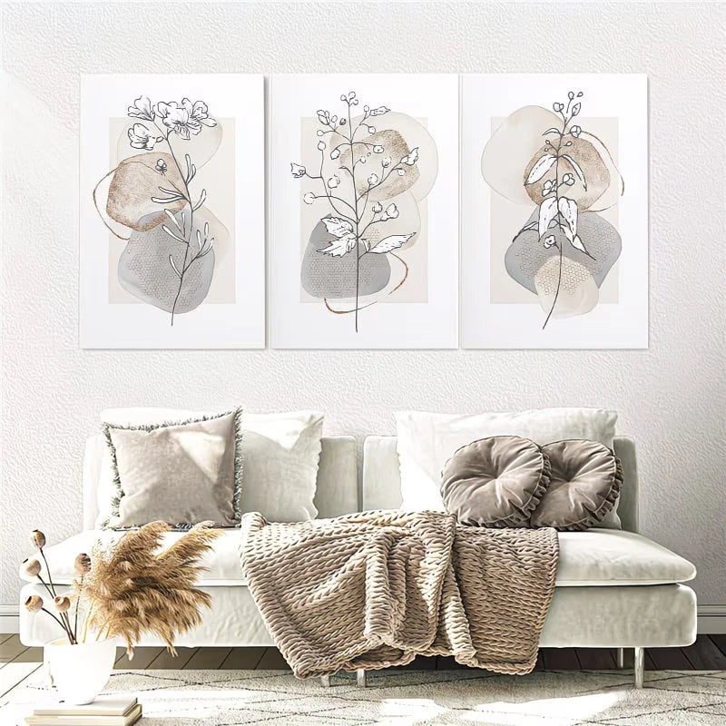 3pcs Abstract Floral Watercolor Botanical Wall Art Set Canvas Framed 50x70cm – High Quality Print, 100% Australian Made Wall Canvas, Ready to Hang