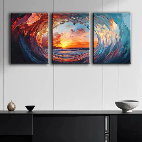 3pcs Triple Pack Sunset Watergate Ocean Wave Wall Art Set Canvas Unframed - High Quality Print 100% Australian Made Wall Canvas