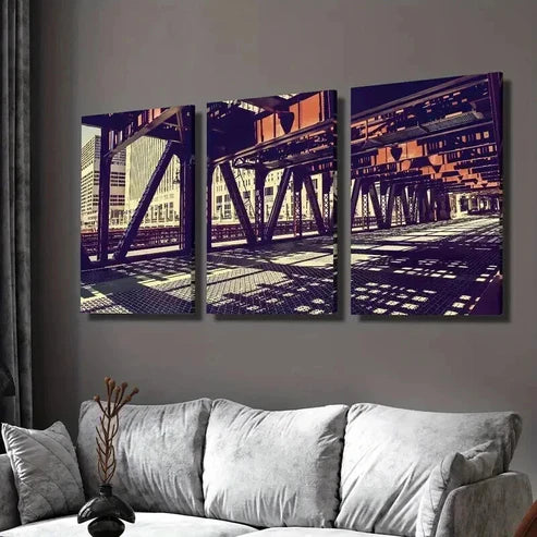 3pcs Chicago Illinois Bridge Architecture Wall Art Canvas Unframed - High Quality Print 100% Australian Made Wall Canvas - Bella Home Decor