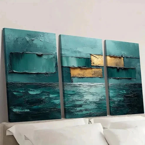 3pcs Teal Golden and Blue Tone Decoration Wall Art Canvas Unframed - High Quality Print 100% Australian Made Wall Canvas