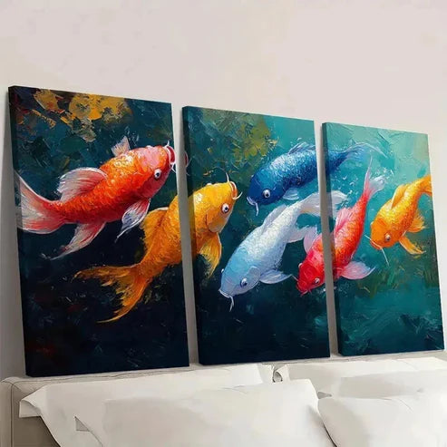 3pcs Vibrant Koi Fish Seascape Design Wall Art Set Canvas Unframed – High Quality Print, 100% Australian Made Wall Canvas - Bella Home Decor