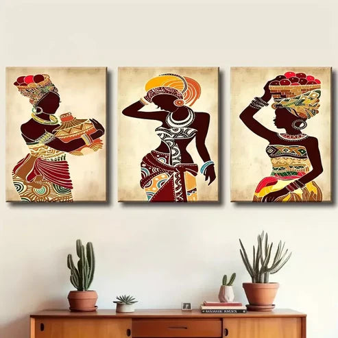 3pcs Vibrant Color African Women's painting Wall Art Canvas Unframed - High Quality Print 100% Australian Made Wall Canvas