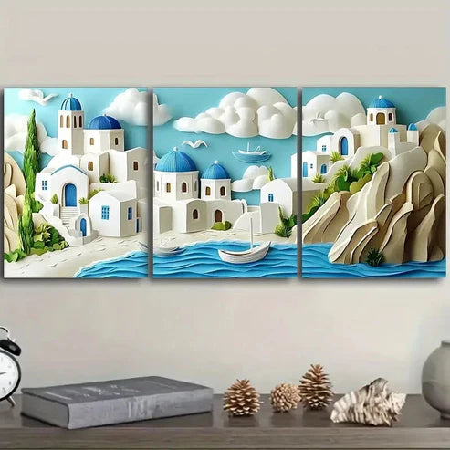 3pcs The Cyclades Islands of Greece Wall Art Set Canvas Unframed - High Quality Print 100% Australian Made Wall Canvas