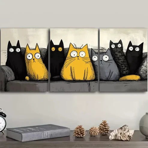 3pcs Modern Art Deco Cat Contemporary Wall Art Canvas Unframed - High Quality Print 100% Australian Made Wall Canvas