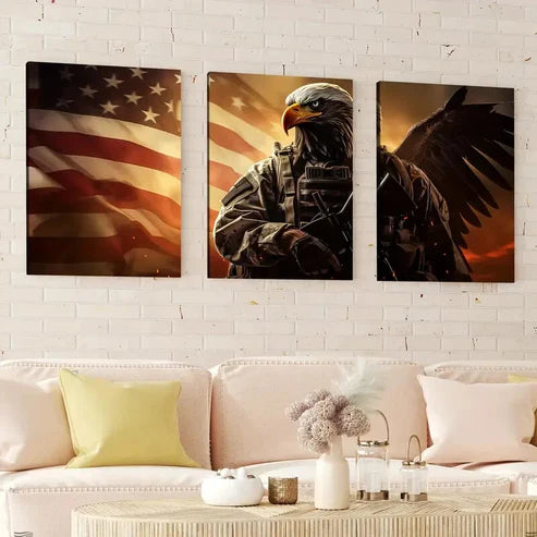 3pcs Abstract Bald Eagle Flying American Flag Wall Art Canvas Unframed - High Quality Print 100% Australian Made Wall Canvas - Bella Home Decor